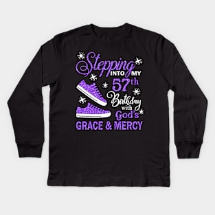 Stepping Into My 57th Birthday With God's Grace & Mercy Bday Kids Long Sleeve T-Shirt
